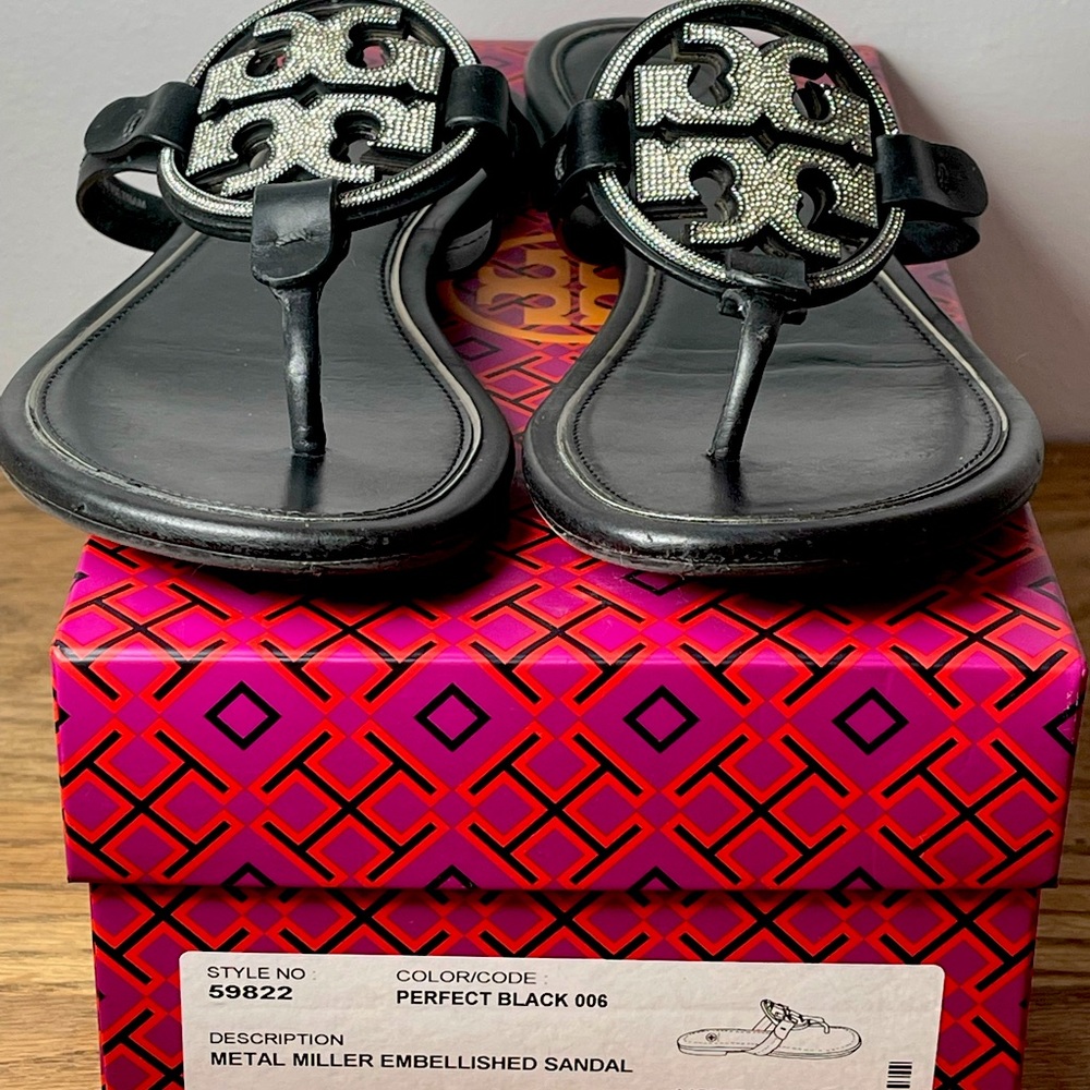 Tory Burch Black and silver crystal bling Miller Sandal